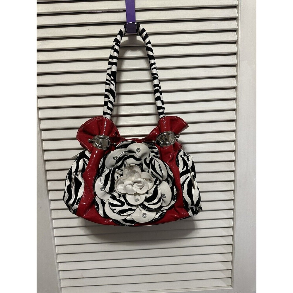 Wild Red And Zebra Purse With Big Flower